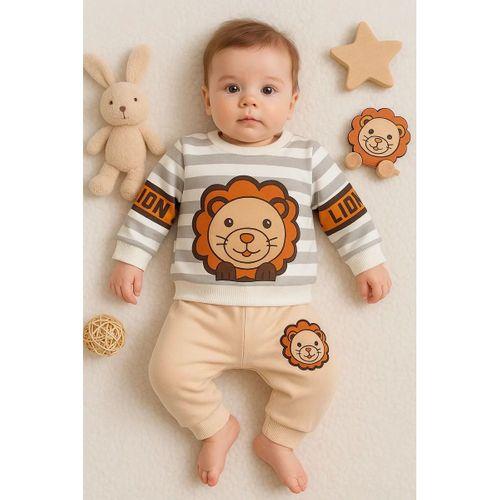 Aslan Desenli 2'li % 100 Pamuk Erkek Bebek Takımı