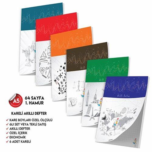 Kareli Not Defteri 64 Sayfa Akıllı Defter Seti 6lı A5 Tam Beyaz