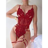 Kırmızı Dantel İşlemeli Fantezi Body Jartiyer Takımı