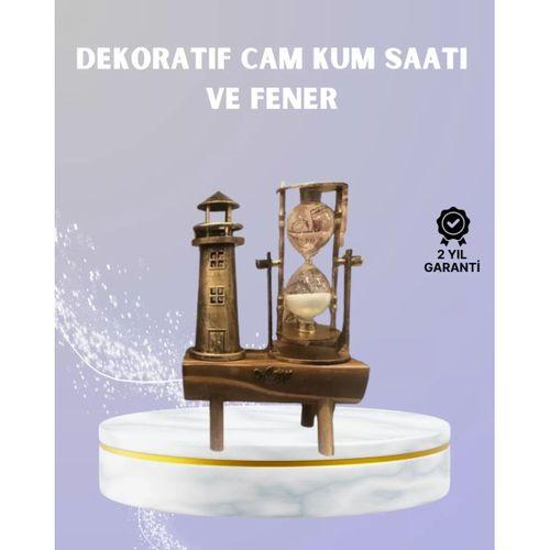 Ahşap Kum Saati Ve Deniz Feneri Figürü Bir Arada – Ev & Ofis Dekorasyonu