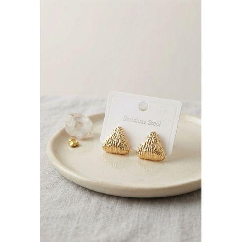 316L Çelik Gold Renk Vintage Kabartmalı Üçgen Model Küpe