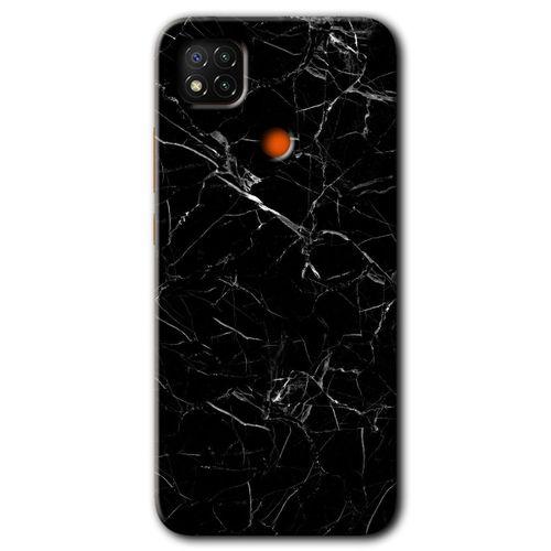 BeRa Aksesuar Xiaomi Redmi 9c Kılıf Baskılı Kapak - Siyah Mermer +Tam Kaplayan Mat Seramik