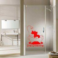 Dog Grooming Yazılı Duşta Sevimli Köpek Silüeti Dekoratif Banyo Duvar Sticker, Çıkartma, Etiket Kırmızı