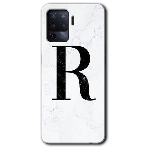 Oppo Reno 5 Lite Kılıf HD Desen Baskılı Arka Kapak - Beyaz Mermer Desenli R Harfi