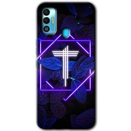 Tecno Spark 7T Kılıf HD Desen Baskılı Arka Kapak - Dark Neon Yaprak T Harfi