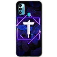 Tecno Spark 7T Kılıf HD Desen Baskılı Arka Kapak - Dark Neon Yaprak T Harfi