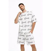 Erkek Oversize Ön Ve Arka Baskılı Tişört Şort Takım Rahat Kalıp Yazlık Günlük Kombin - Beyaz