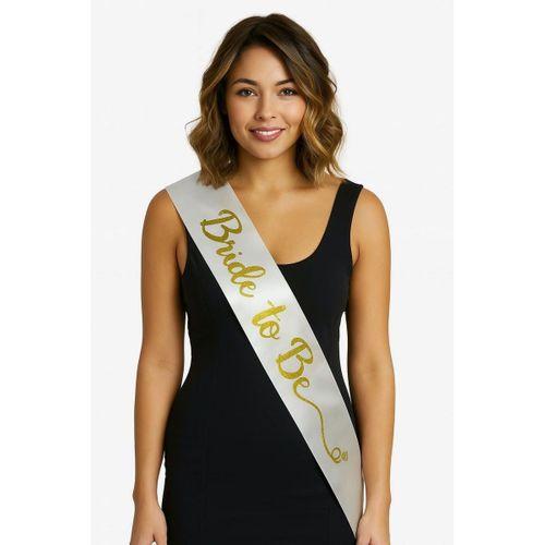 Beyaz Saten Üzerine İtalik Altın Bride To Be Kuşağı