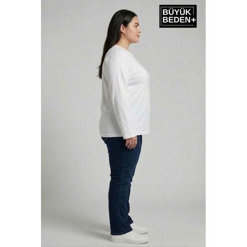 Kadın Büyük Beden 2 li Set Uzun Kollu 2 İplik Bisiklet Yaka Tişört SPR26BEA942+2