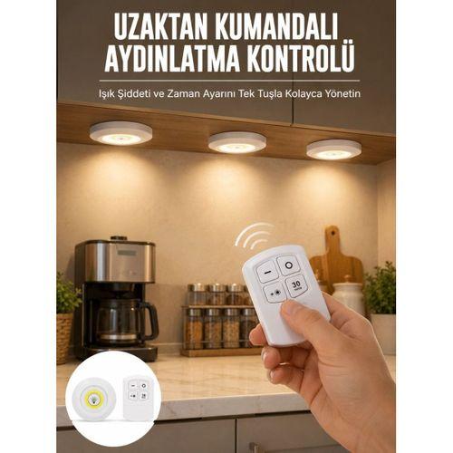Spot Lamba Led Işık 3'lü Uzaktan Kumandalı Pilli Yapışkanlı Kablosuz Yeni Nesil