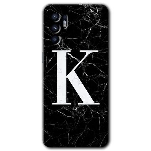 OPPO Oppo Reno 6 Kılıf HD Desen Baskılı Arka Kapak - Siyah Mermer Desenli K Harfi