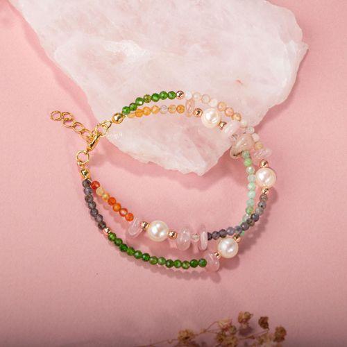 Karnelyan Akik-İyolit-Pembe Opal-İnci-Pembe Kuvars-Hematit-Diopsit-Prehnit Doğal Taş Bileklik