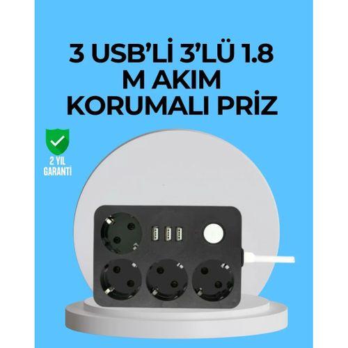 3 Usb Çıkışlı 4’lü Akıllı Priz 2500w 2 Metre Kablo