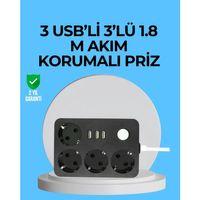 3 Usb Çıkışlı 4’lü Akıllı Priz 2500w 2 Metre Kablo