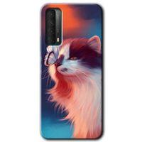 MRCİLETİSİM Huawei P Smart 2021 Kılıf HD Desen Baskılı Arka Kapak + Temperli Cam - Cat Butterfly
