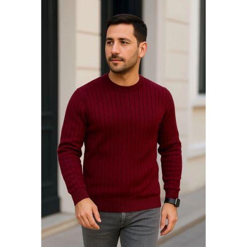 Erkek Fitilli Triko Kazak 2’li Set – Siyah - Bordo, Kalın Dokuma Pamuklu Regular Fit Bisiklet Yaka Uzun Kollu Rahat Kışlık Kazak Kombini