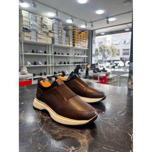 BA0244 İçi Dışı Hakiki Deri Bantlı Rahat Taban Casual Kahverengi Erkek Ayakkabı