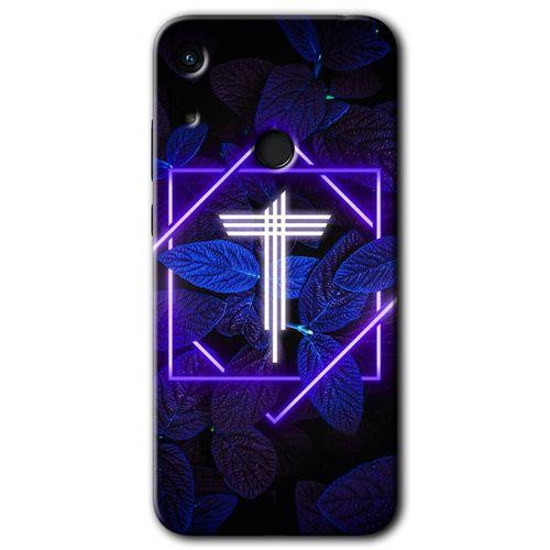 Honor 8A HD Baskılı Kılıf + 9D Tam Ekran Koruyucu - Dark Neon Yaprak T Harfi