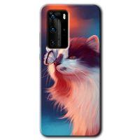 MRCİLETİSİM Huawei P40 Pro Kılıf HD Desen Baskılı Arka Kapak + Temperli Cam - Cat Butterfly