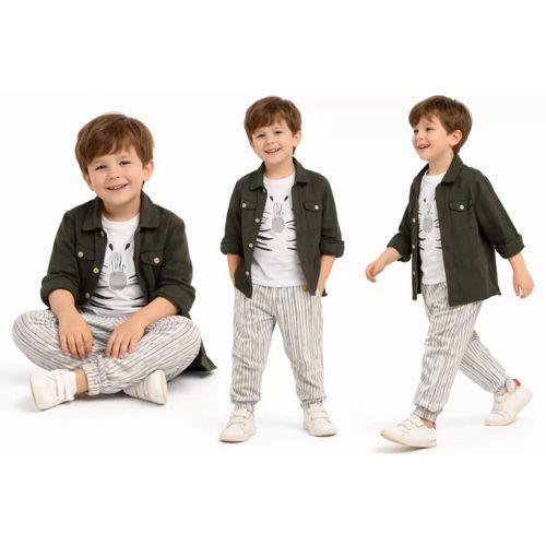 2-6 Yaş Müslin Gömlekli Tişörtlü 3lü Çocuk Takımı