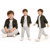 2-6 Yaş Müslin Gömlekli Tişörtlü 3lü Çocuk Takımı