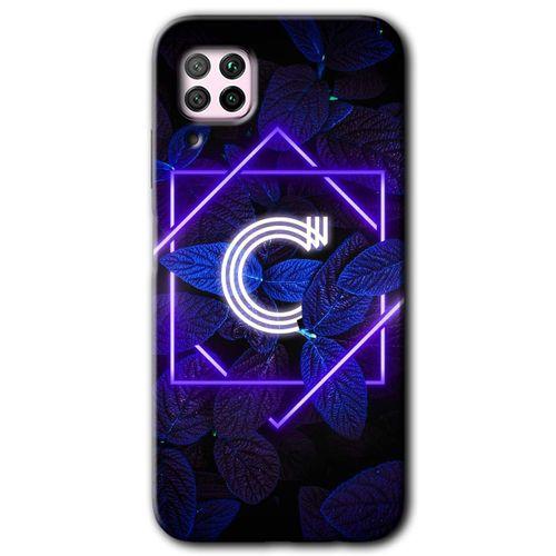 Huawei P40 Lite Kılıf Kapak - Dark Neon Yaprak C Harfi +Hayalet Ekran Yandan Gözükmez