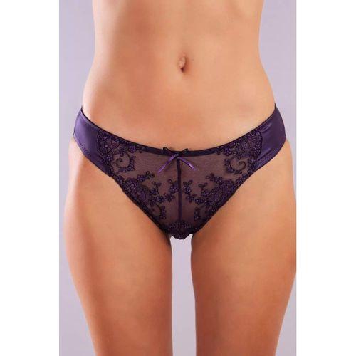 Golshan Giselle Mini Slip, Kadın Güpürlü Saten Mor Külot