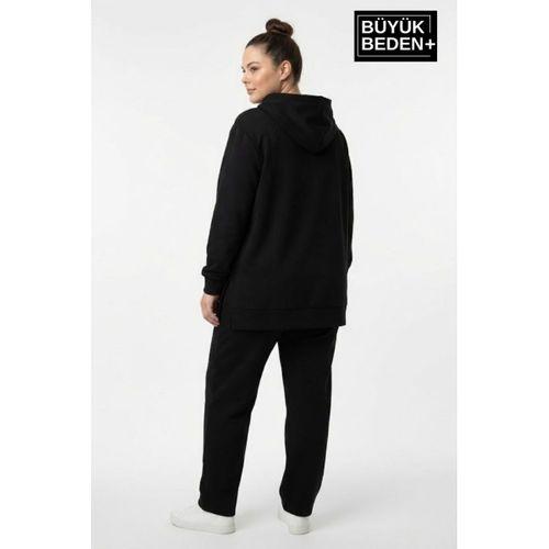 Büyük Beden Kapşonlu NY Newyork Baskılı Tunik ince Sweatshırt  SPR26BTK991-1