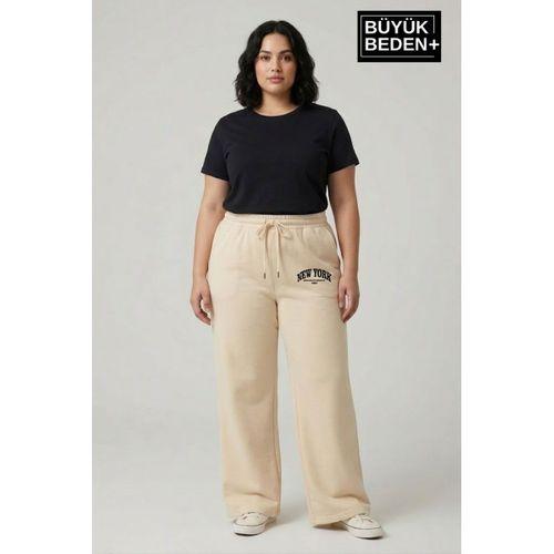 Kadın Büyük Beden Bol Paça  Yüksek Bel Lastikli NewYork Baskılı Eşofman Altı SPR26BEA988-5