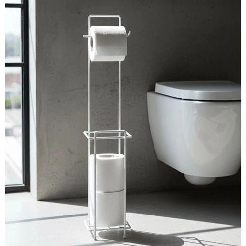 Beyaz Standlı Yedek Hazneli Tuvalet Kağıtlığı
