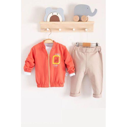 Geyik Desenli Hırkalı 3'lü Erkek Bebek Takım