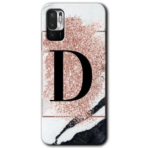 Poco M3 Pro Kılıf HD Desen Baskılı Arka Kapak - Pembe Mermer Desenli D Harfi + Kırılmaz Cam