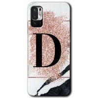 Poco M3 Pro Kılıf HD Desen Baskılı Arka Kapak - Pembe Mermer Desenli D Harfi + Kırılmaz Cam