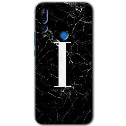 Huawei Y9 Prime 2019 Kılıf Baskılı Kapak - Siyah Mermer Desenli İ Harfi +Tam Ekran Koruyucu