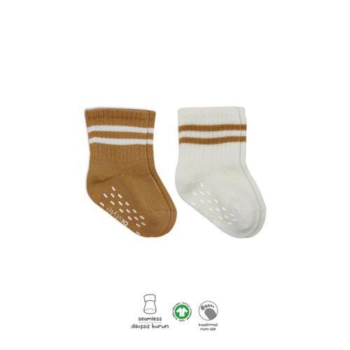 Bistyle Bistyle Çemberli Kaymaz Soket Çorap 2'Li BS10125 Ekru Hardal