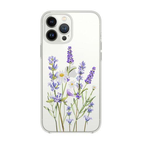 iPhone 13 Pro Lavender Desenli Premium Silikonlu Şeffaf Telefon Kılıfı