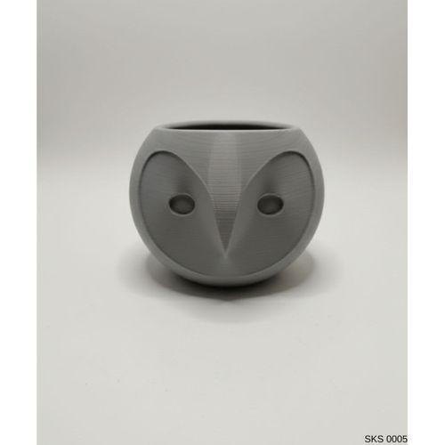 Gri Baykuş Figürlü Mini Dekoratif Saksı 6 Cm Masaüstü Ofis Dekoru