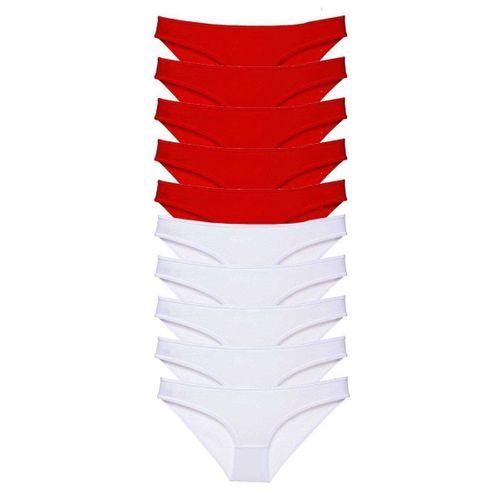 10 Adet Süper Eko Set Likralı Kadın Slip Külot Kırmızı Beyaz