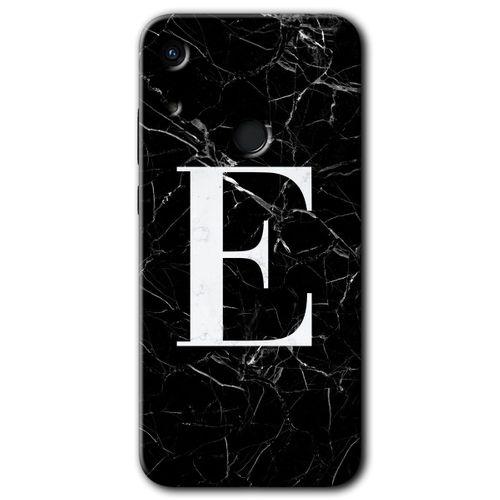 Huawei Y6s Kılıf HD Desen Baskılı Arka Kapak - Siyah Mermer Desenli E Harfi