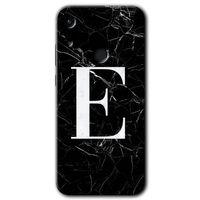 Huawei Y6s Kılıf HD Desen Baskılı Arka Kapak - Siyah Mermer Desenli E Harfi