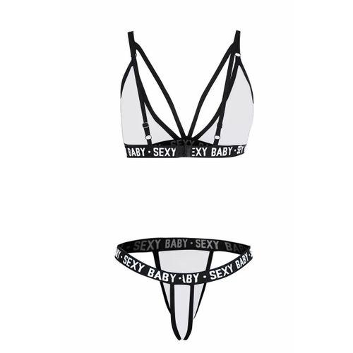 Kadın Beyaz Yazı Detaylı Ipli Sütyen Takımı