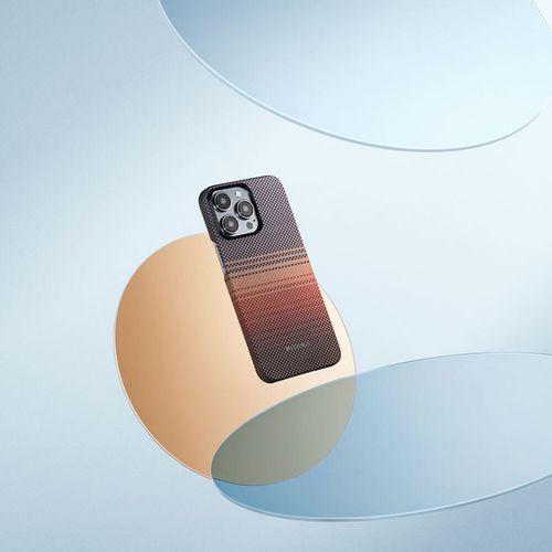 Apple iPhone 15 Pro Max Kılıf M-safe Şarj Özellikli Aramid Fiber Pitaka Tactile Woven Sunset-Moonrise Serisi Sunset Kapak