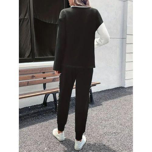 Kadın Uzun Kollu Bisiklet Yaka çift Renkli Viskon Iki Iplik Bluz Ve Pantolon Ikili Takım