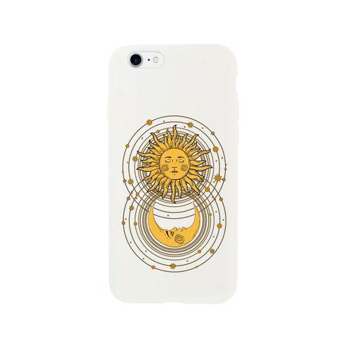 iPhone SE Moon and Sun Premium Beyaz Lansman Silikonlu Kılıf