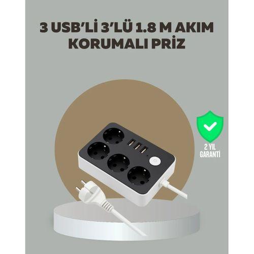 4 Prizli 3 Usb Portlu Anahtarlı Akım Korumalı Priz