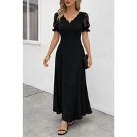 Kadın Kısa Kollu V Yakalı Uzun Janjan Elbise