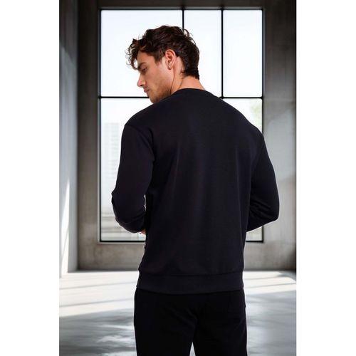 Wenders Relax Fit Basic Fırçalı Interlok Bisiklet Yaka Erkek Sweatshirt - Siyah