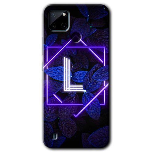 Realme C21 Kılıf HD Desen Baskılı Arka Kapak + Temperli Cam - Dark Neon Yaprak L Harfi