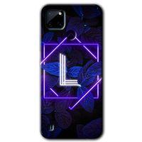 Realme C21 Kılıf HD Desen Baskılı Arka Kapak + Temperli Cam - Dark Neon Yaprak L Harfi