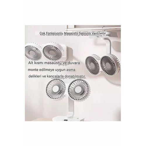 Masaüstü Dijital Ekranlı Çift Fanlı Led Işıklı Soğutucu Fan Ev Ofis Şarjlı Vantilatör